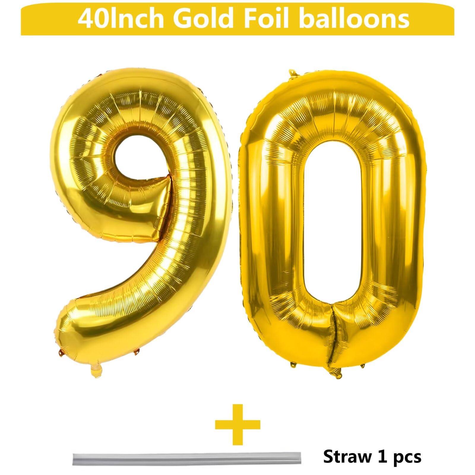 LVMOQIQIU Gold 90th Birthday Balloons — 40-Inch Foil Number Balloon (90)