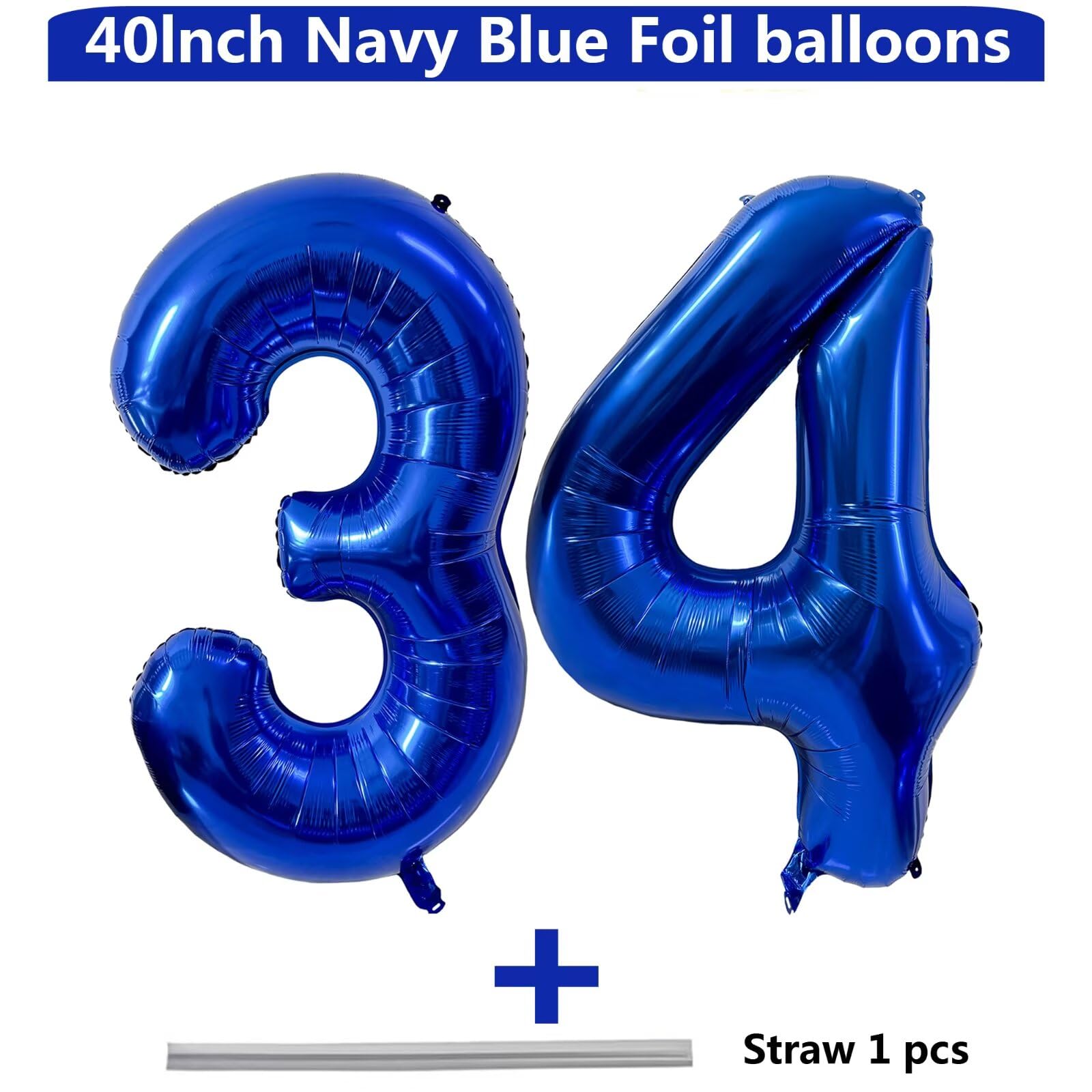 LVMOQIQIU 40 Inch Navy Blue Foil Number Balloons – 34 & 43 Large Birthday Decor