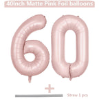 LVMOQIQIU 40 Inch Light Pink 60-Number Balloon | Matte Pink Large Foil Balloons for Birthday, Wedding & Party
