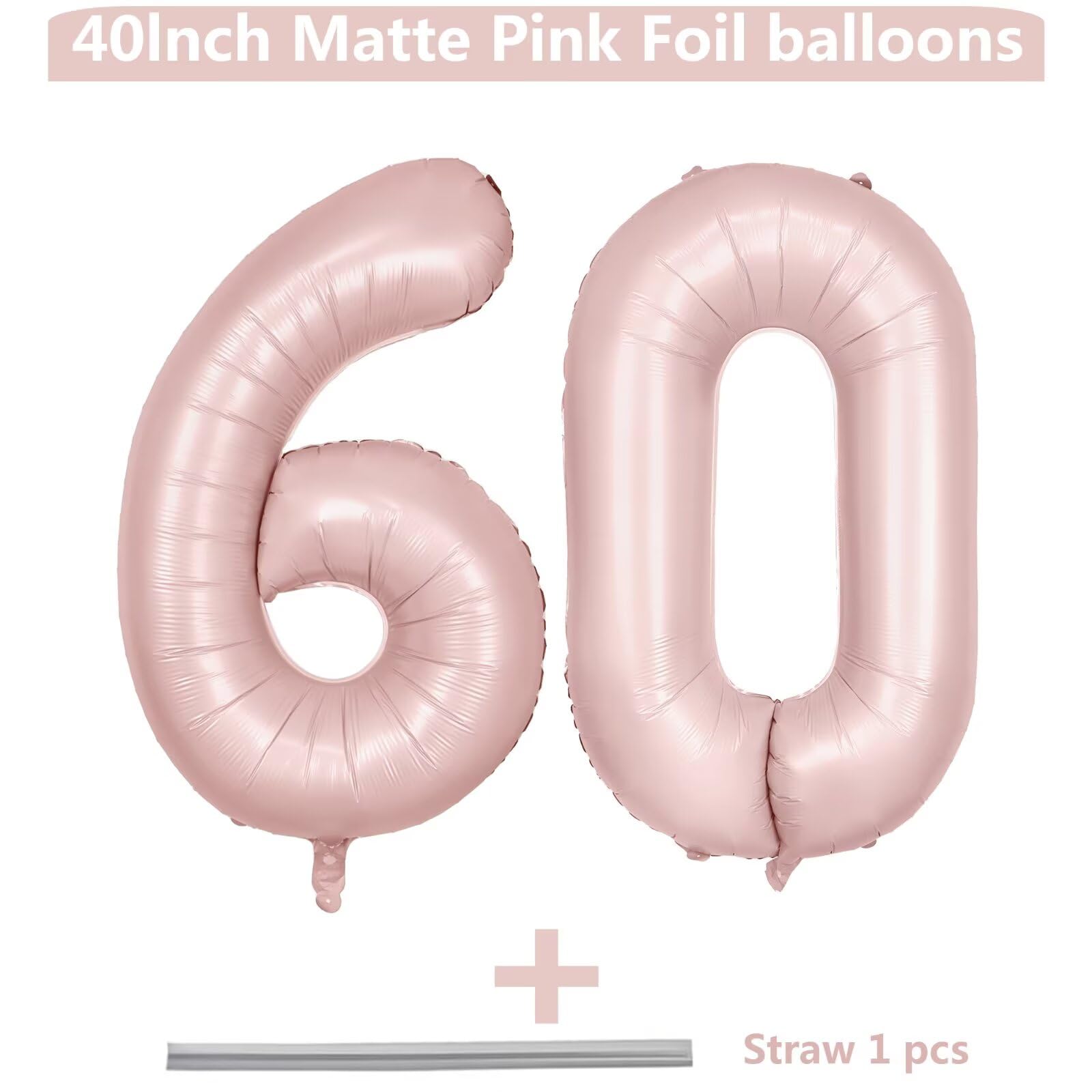 LVMOQIQIU 40 Inch Light Pink 60-Number Balloon | Matte Pink Large Foil Balloons for Birthday, Wedding & Party