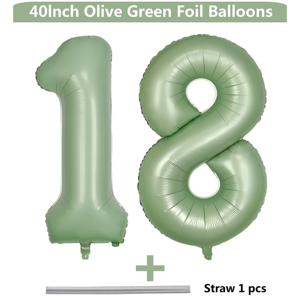 LVMOQIQIU 40 Inch Olive Green Number Balloons – 18/81 Foil Balloons for Birthday, Wedding, Party Decor