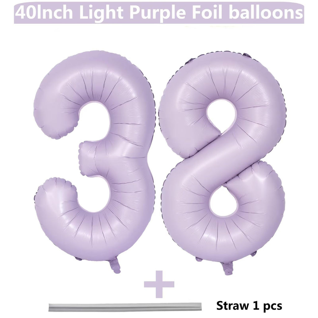 LVMOQIQIU Purple 38 Foil Number Balloons – 40-Inch Matte Purple Party Decor