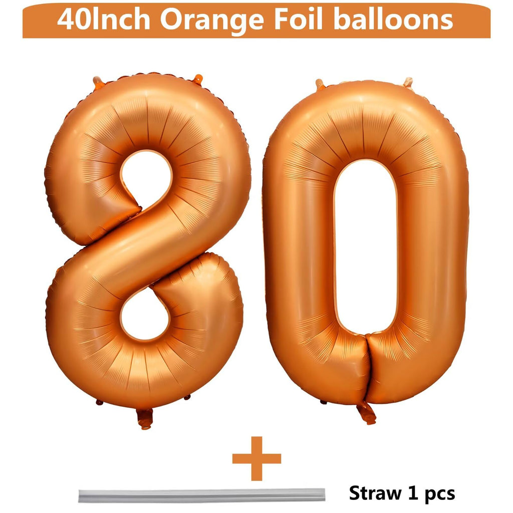 LVMOQIQIU 40-Inch Orange 80-Number Foil Balloons – Birthday & Event Decor