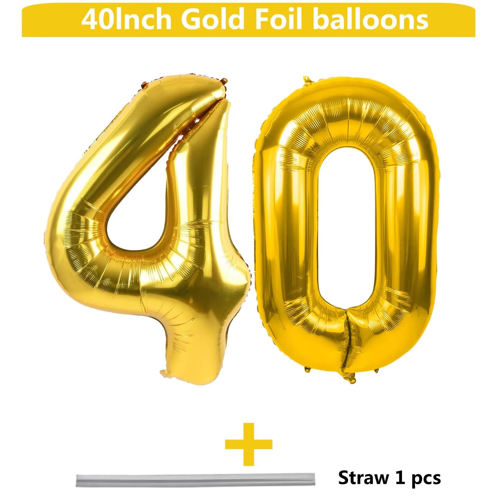 Gold 40th Birthday Balloons – 40 Inch Number Balloons by LVMOQIQIU (Foil Gold)