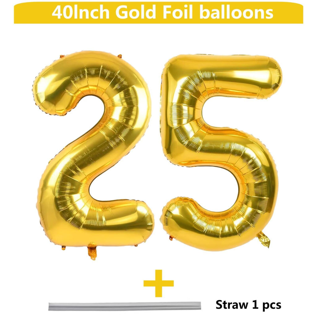 LVMOQIQIU Gold Number Balloons 40 Inch – 25 & 52 Foil Balloons for Birthday & Celebration