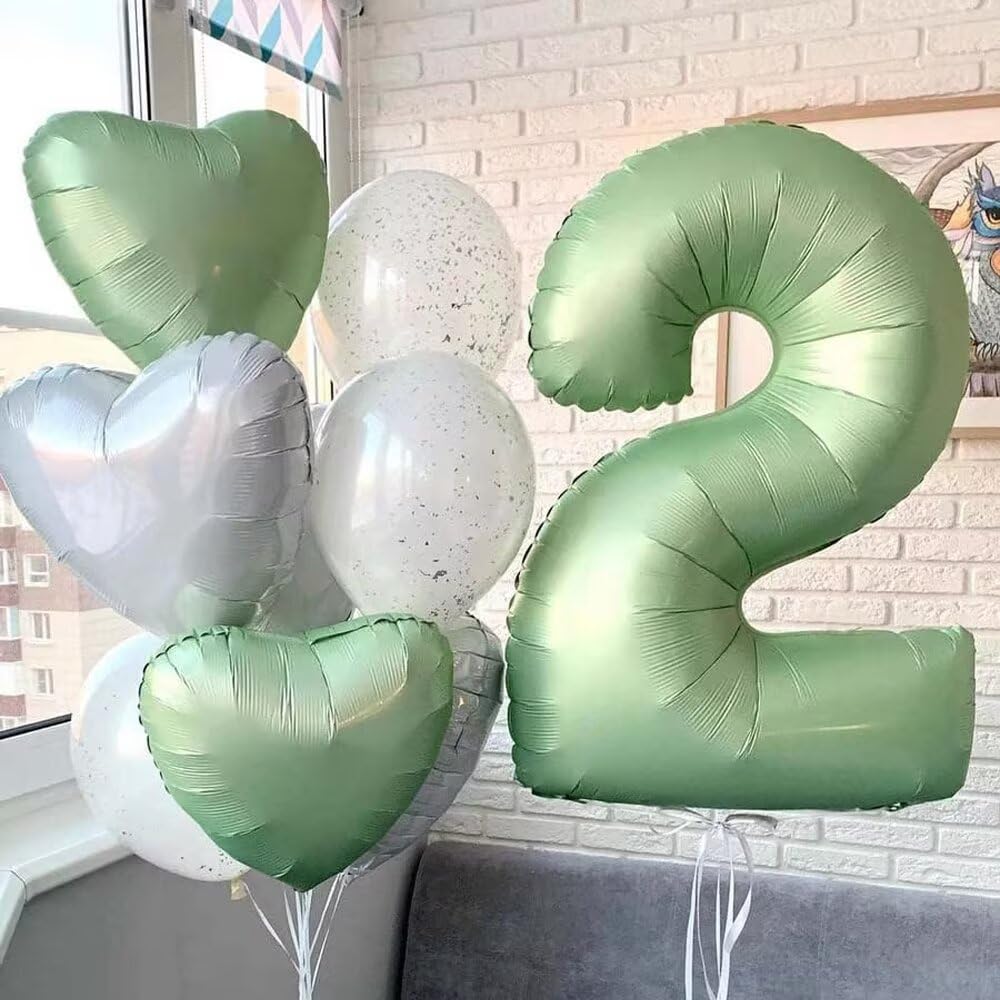 LVMOQIQIU 40-Inch Olive Green Number 2 Foil Balloon – Large Sage Green 0-9 Balloons for Parties