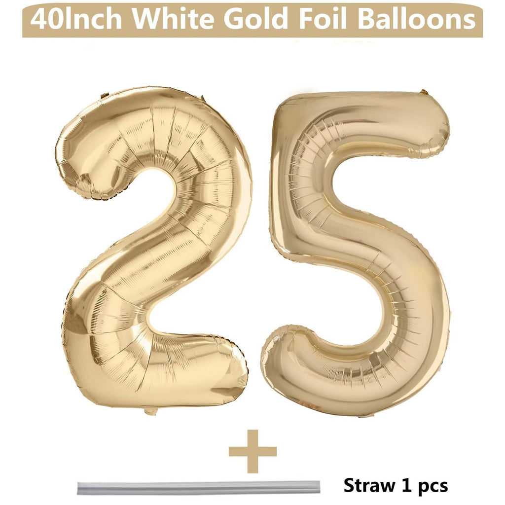 LVMOQIQIU Light Gold 40-Inch Foil Number Balloons – 25th Birthday, Champagne Gold