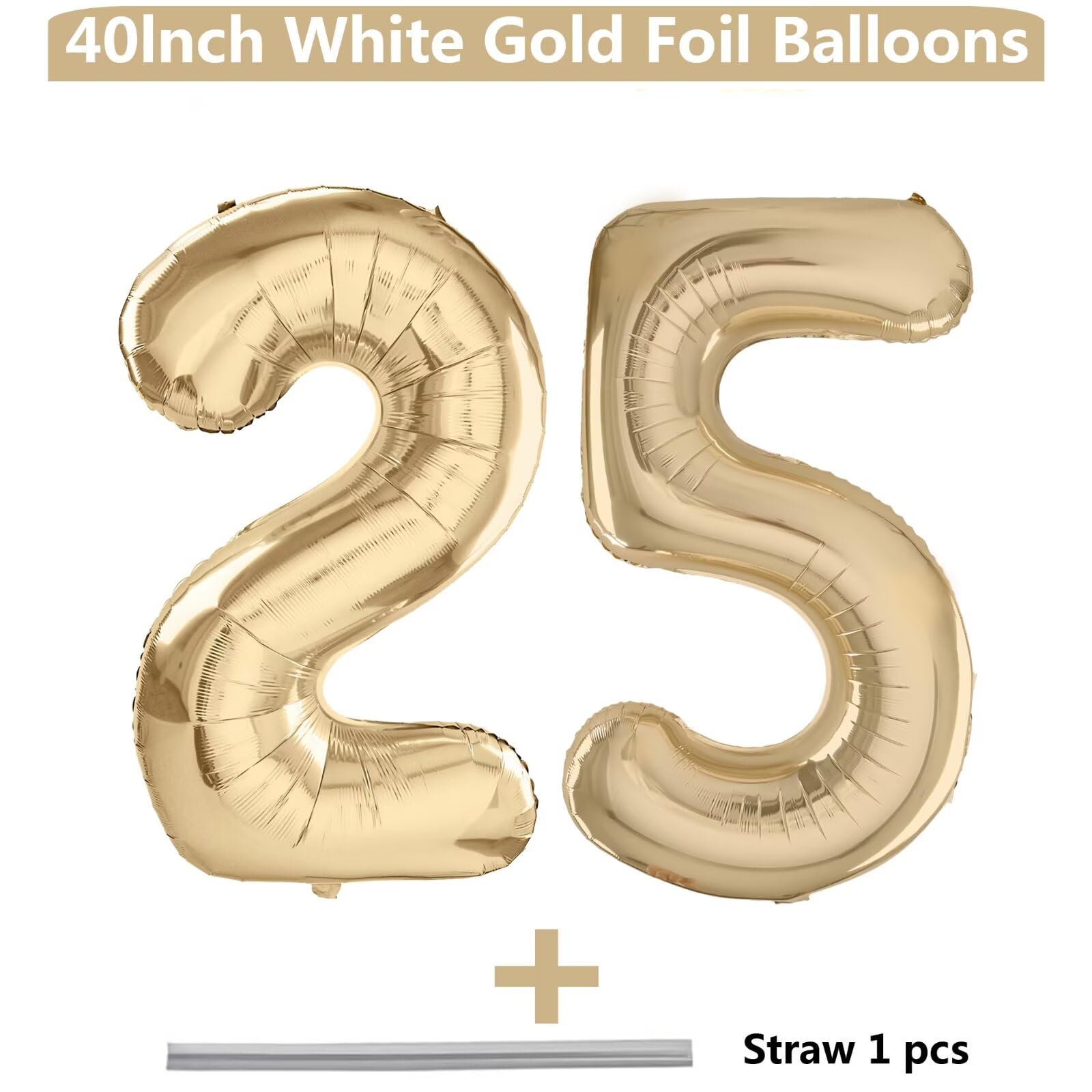 LVMOQIQIU Light Gold 40-Inch Foil Number Balloons – 25th Birthday, Champagne Gold