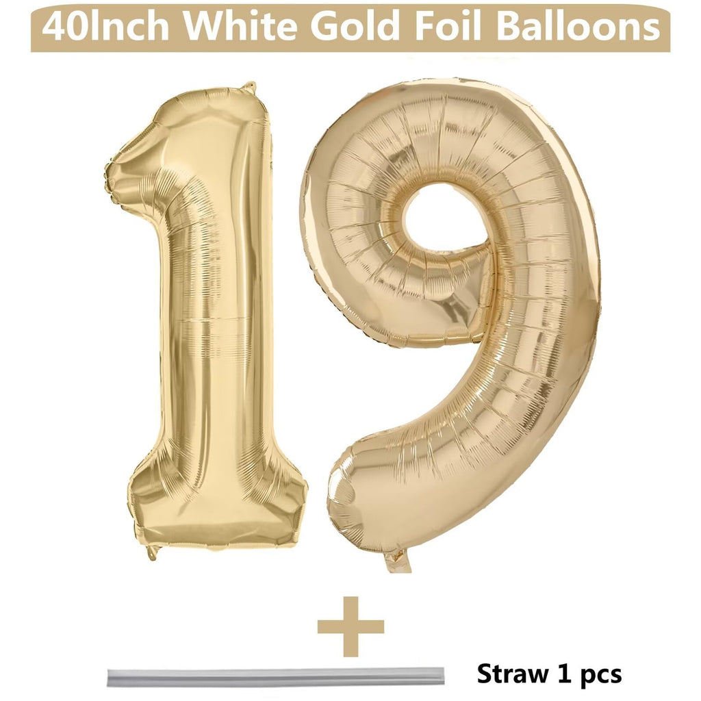 LVMOQIQIU Light Gold 40-Inch Number Balloons – 19 & 91 Foil Birthday Decor