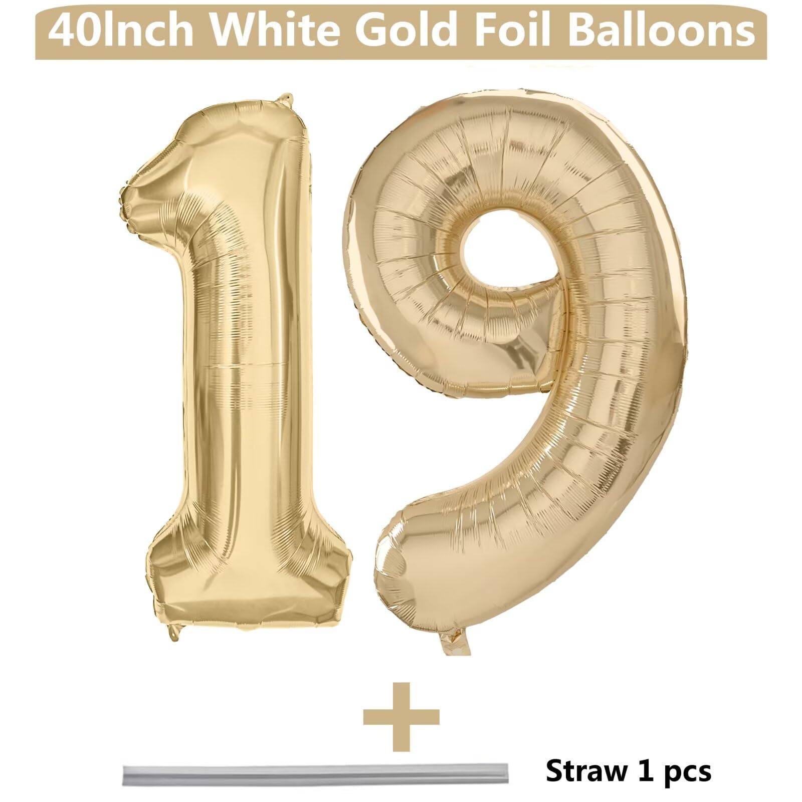 LVMOQIQIU Light Gold 40-Inch Number Balloons – 19 & 91 Foil Birthday Decor