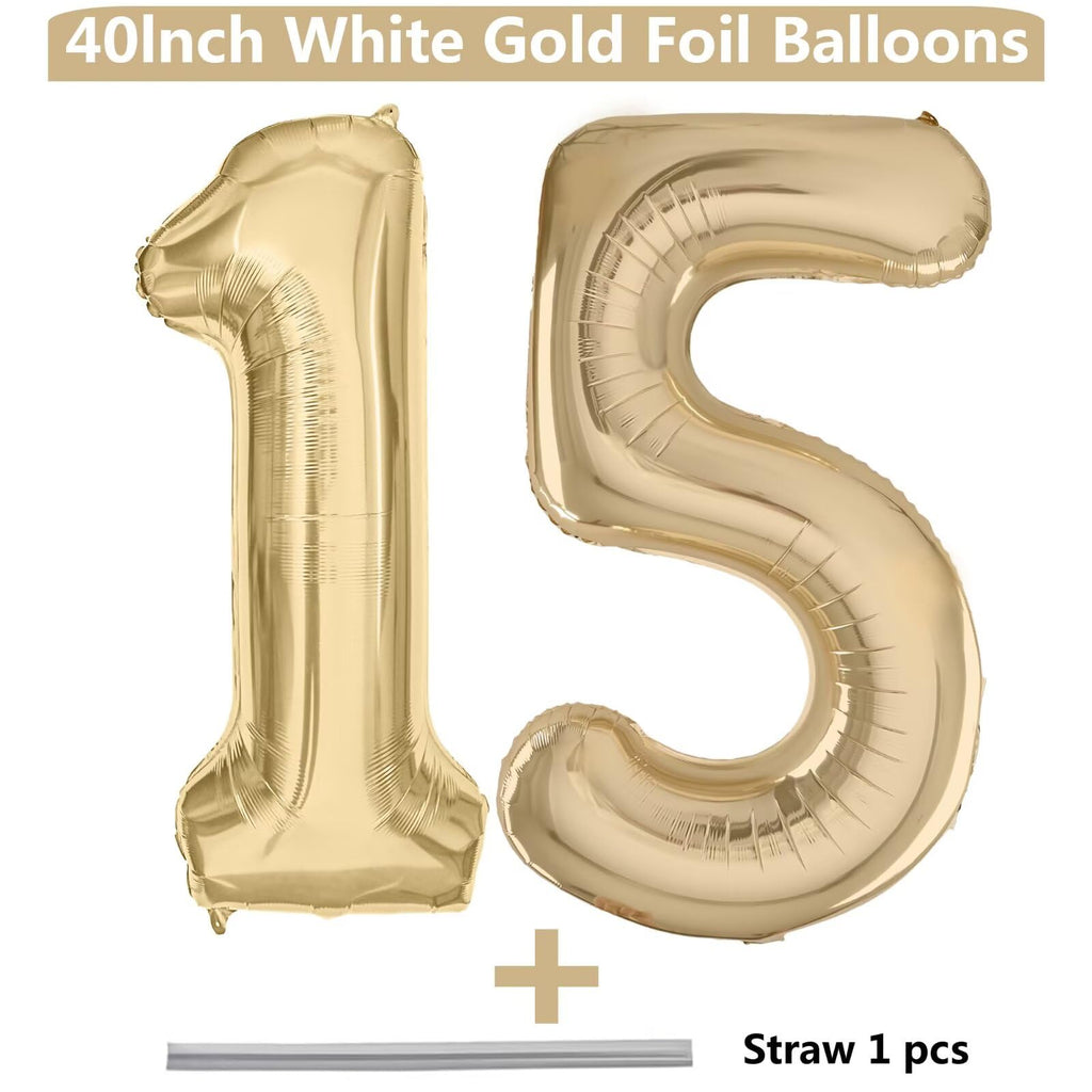 LVMOQIQIU Light Gold 40-Inch Foil Number Balloons – 15th Birthday, Champagne Gold