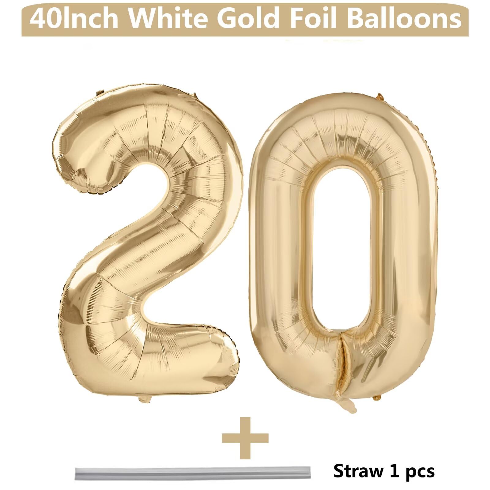 LVMOQIQIU Light Gold 40 Inch Number Balloons – 20th Birthday Foil Balloons, Champagne Gold for Weddings & Parties