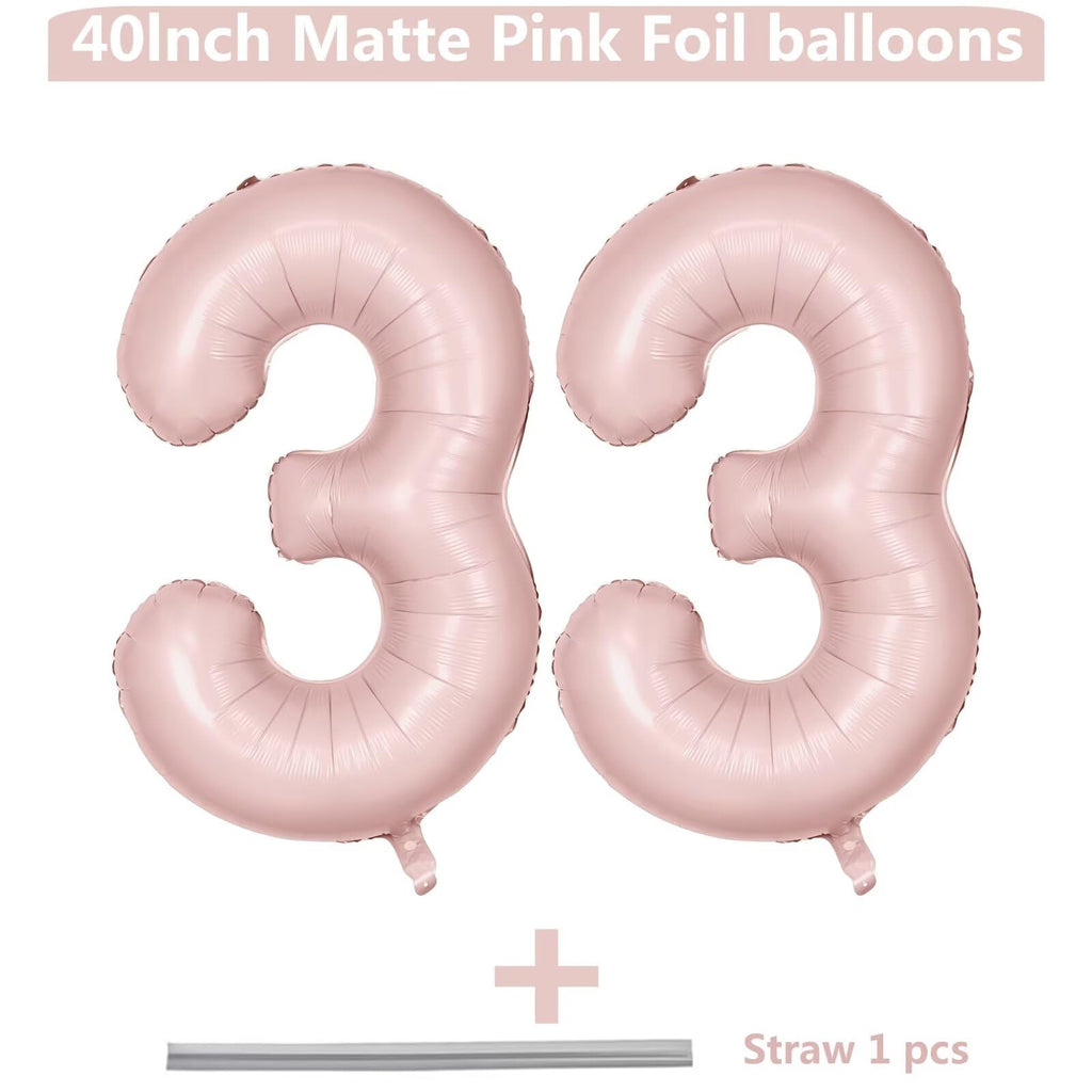 LVMOQIQIU 40-Inch Pink 33 Balloon – Matte Foil Number Balloons for Parties
