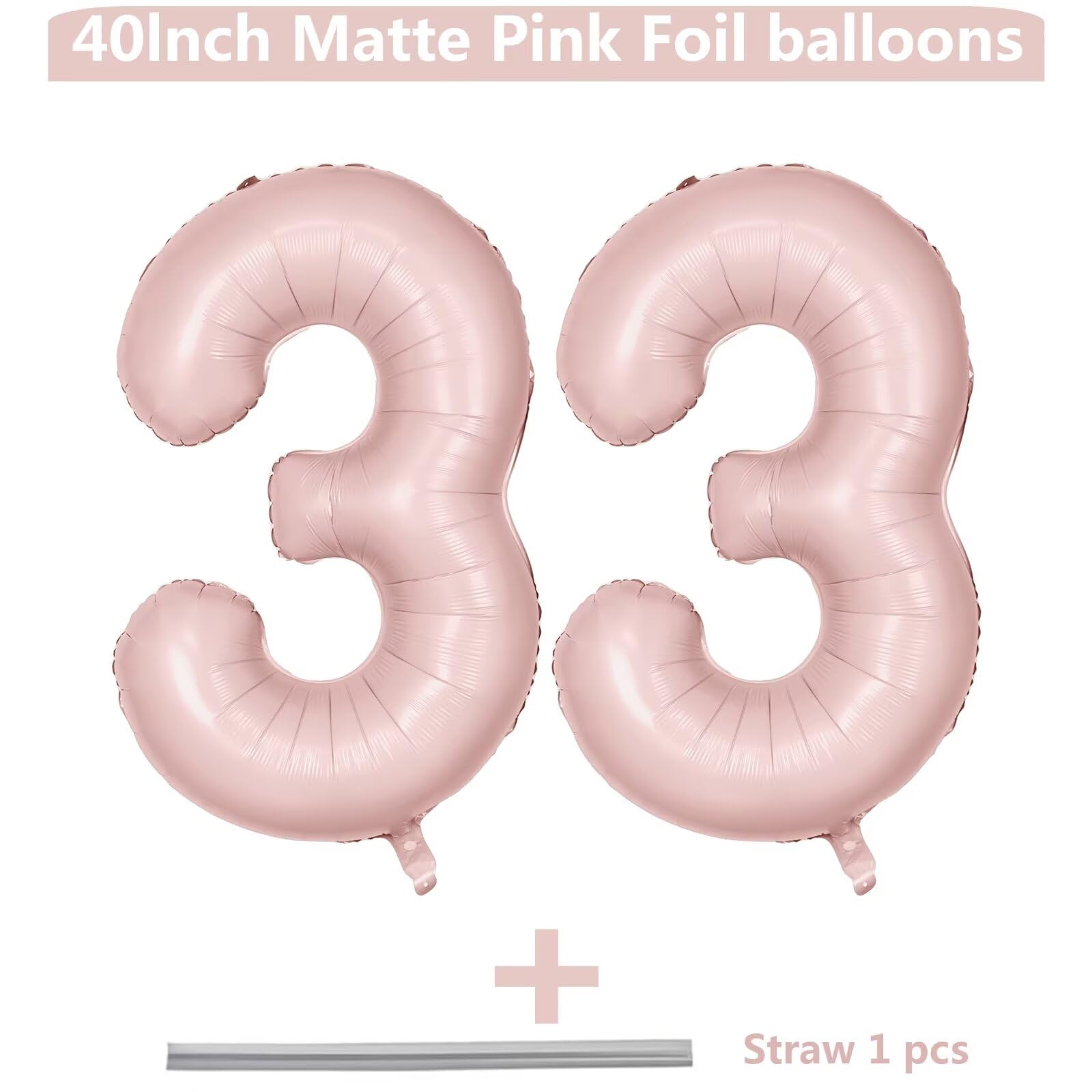 LVMOQIQIU 40-Inch Pink 33 Balloon – Matte Foil Number Balloons for Parties