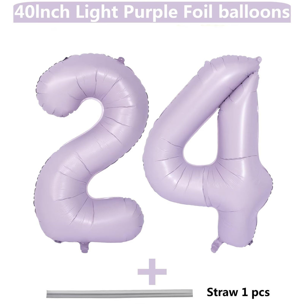 Lvmoqiqiu Purple 24 Balloon Set – 40-Inch Matte Purple Foil Number Balloons for Birthday, Wedding & Party