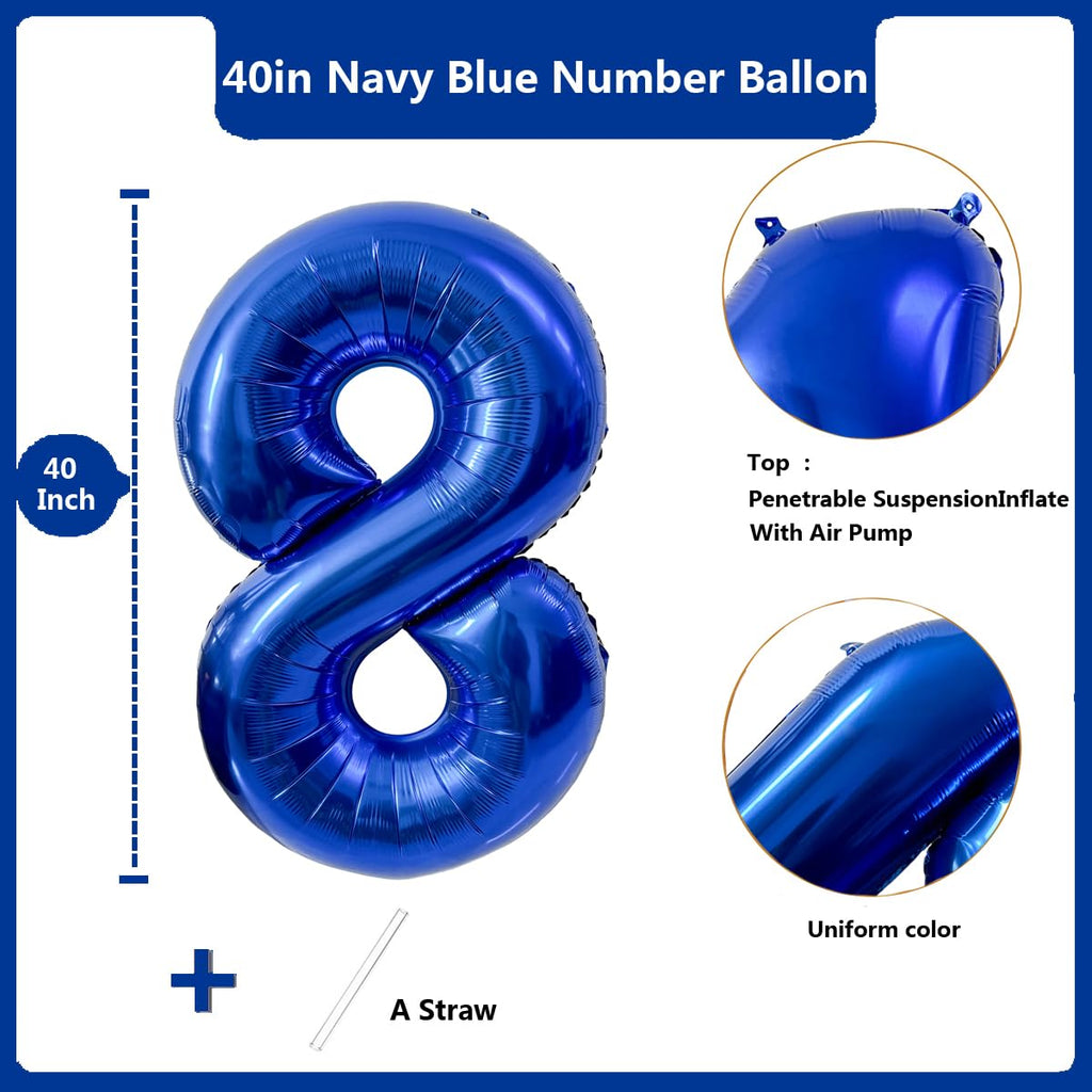 LVMOQIQIU 40-Inch Navy Blue 8 Balloons – Large Foil Number Balloons for Parties
