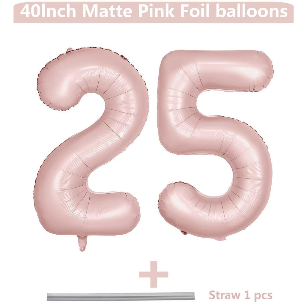 LVMOQIQIU 40-Inch Pink Number 25 Foil Balloons for Birthday & Event Decor