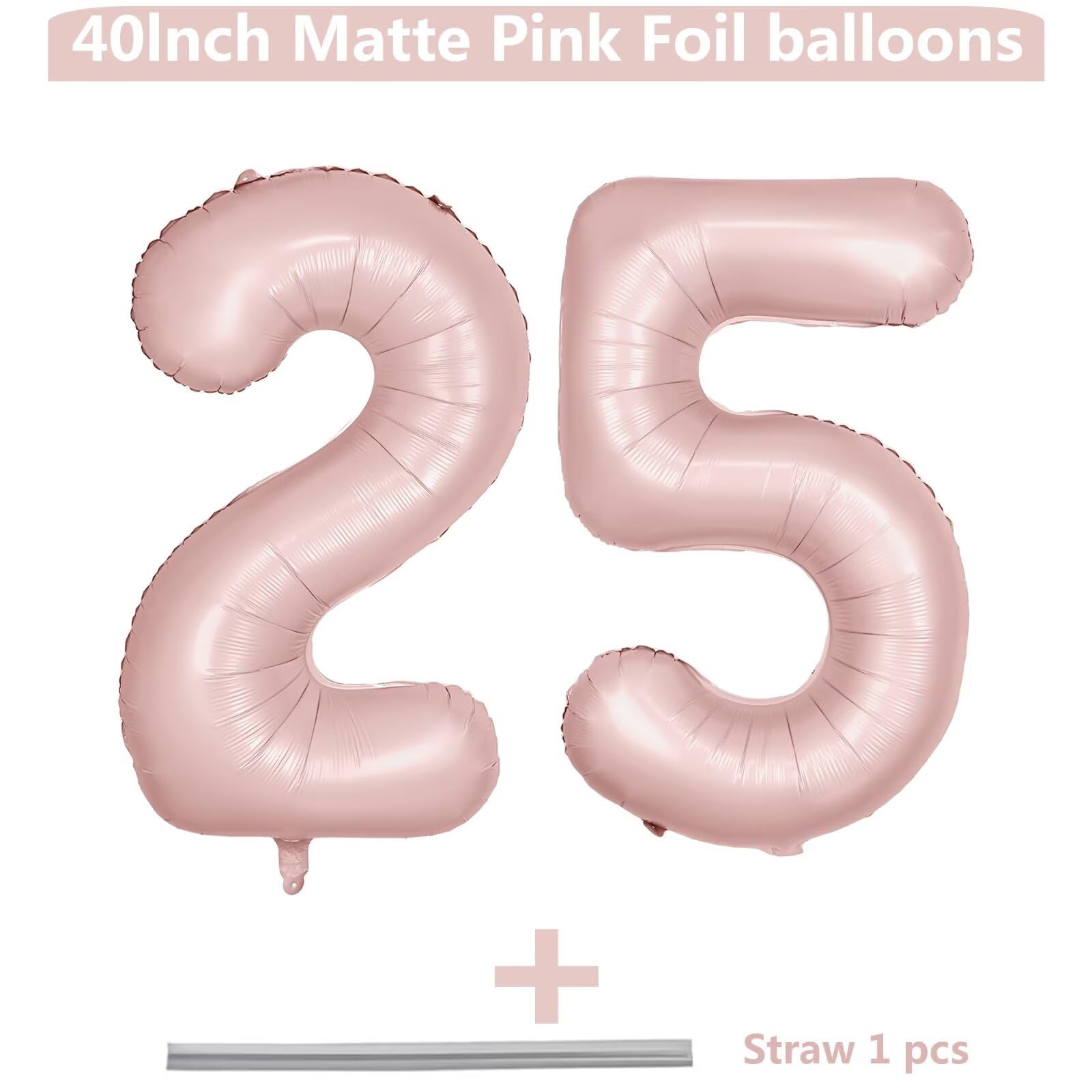 LVMOQIQIU 40-Inch Pink Number 25 Foil Balloons for Birthday & Event Decor