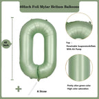 LVMOQIQIU 40in Olive Green 0 Balloon – Large Foil Number Balloons for Parties