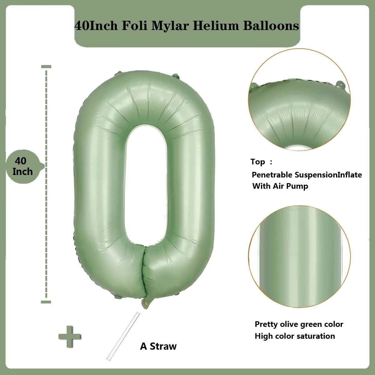 LVMOQIQIU 40in Olive Green 0 Balloon – Large Foil Number Balloons for Parties