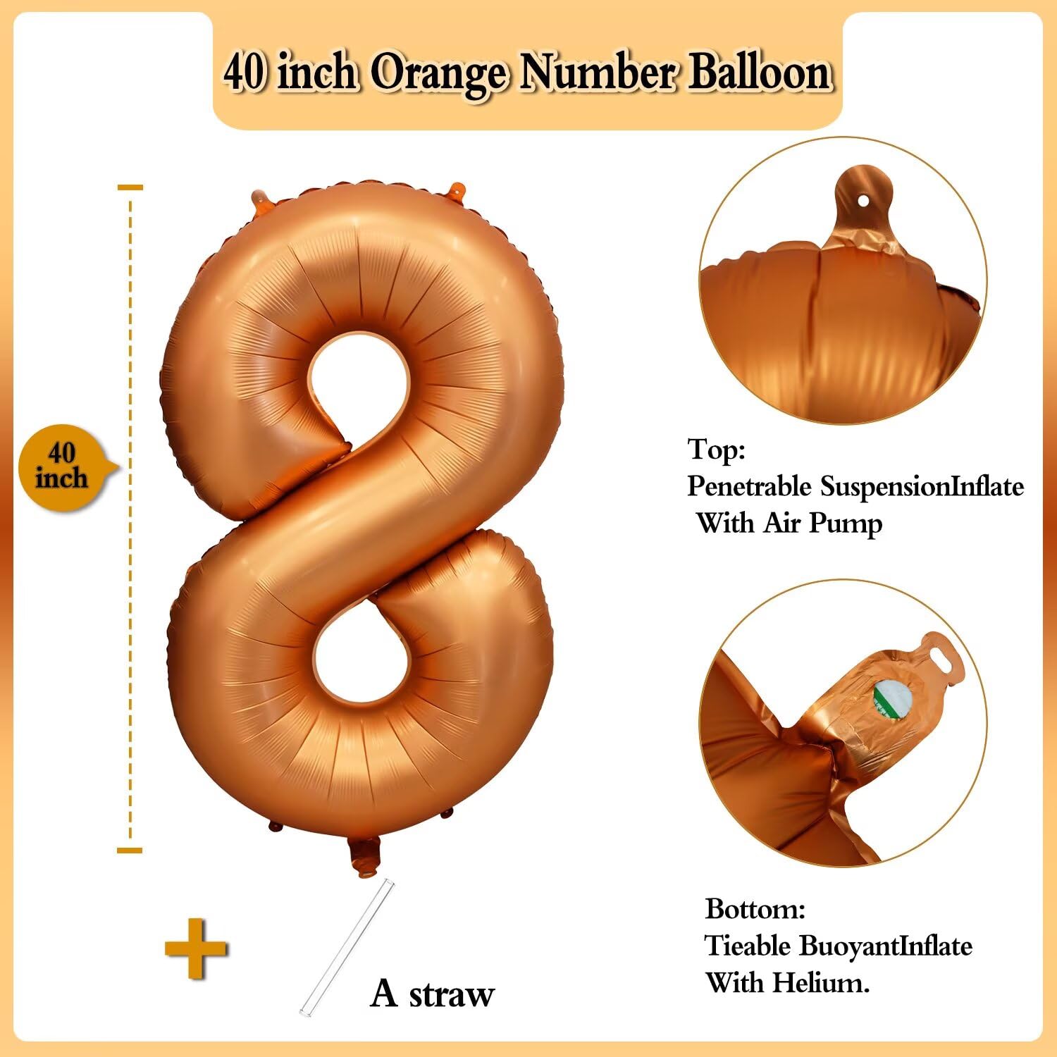 LVMOQIQIU 40 Inch Orange Foil Balloon | Number Balloons 0-9 for Birthday & Event Decor