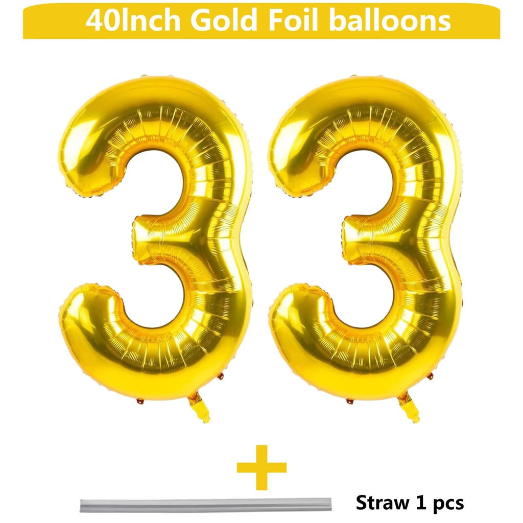 LVMOQIQIU Gold 33 Number Balloon - 40-Inch Foil Balloons for Celebrations