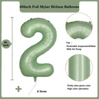 LVMOQIQIU 40-Inch Olive Green Number 2 Foil Balloon – Large Sage Green 0-9 Balloons for Parties