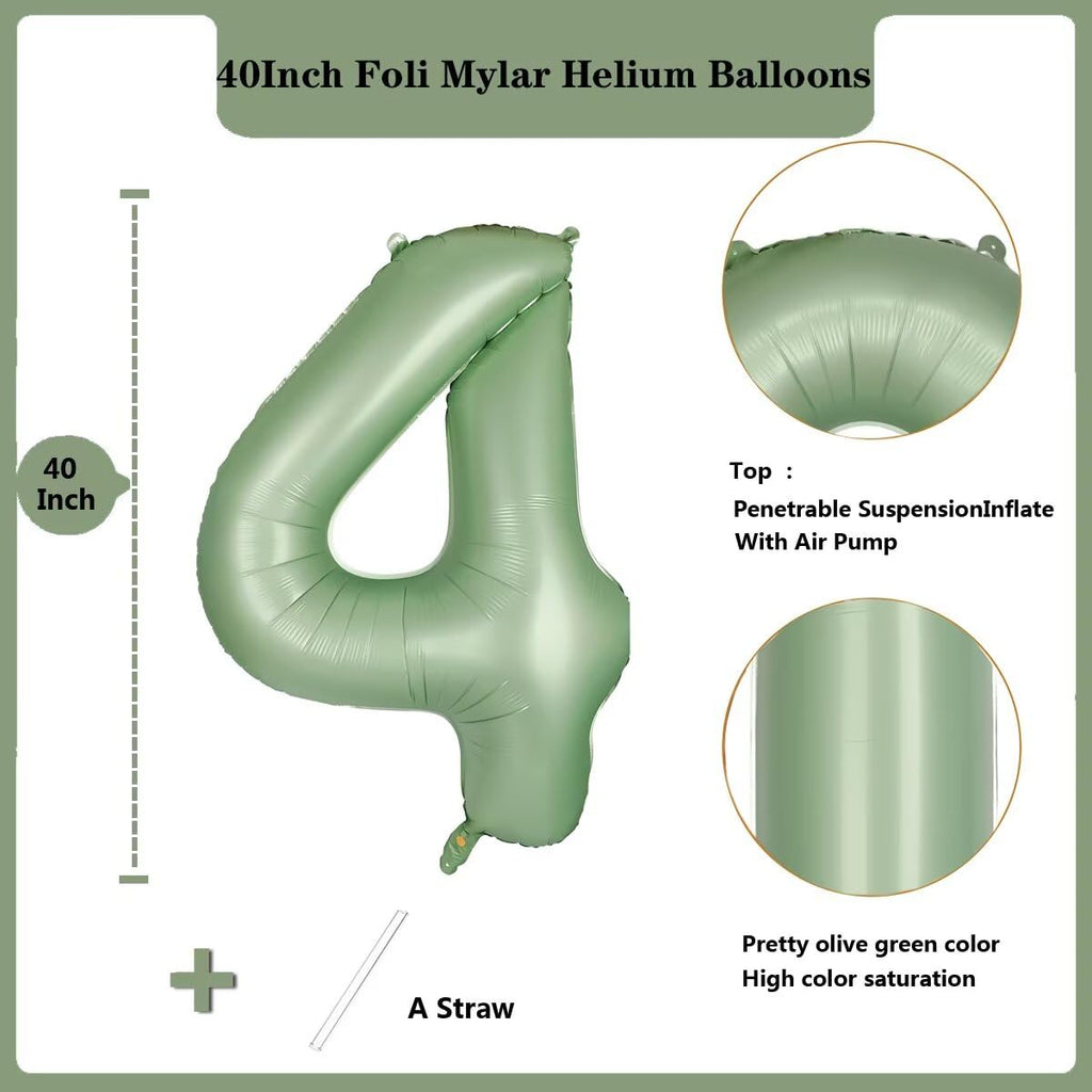 LVMOQIQIU 40 Inch Olive Green Foil Number 4 Balloon – Sage Green Large Balloons for Parties