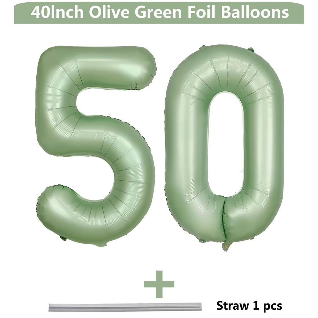 LVMOQIQIU 40-Inch Olive Green 50 Balloons – Foil Number Decor