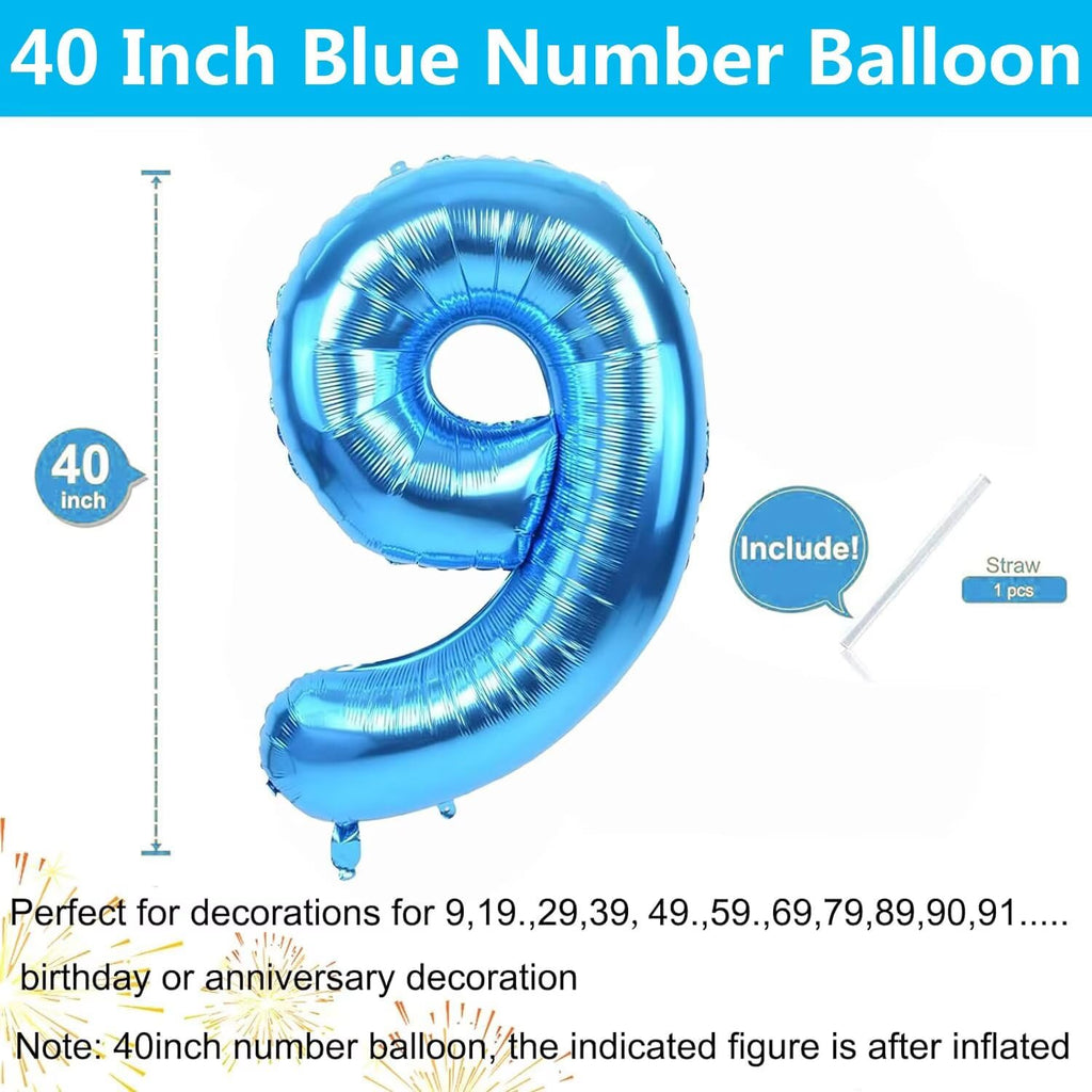 LVMOQIQIU 40 Inch Blue 9 Balloon – Large Foil Number Balloons for Birthday Parties