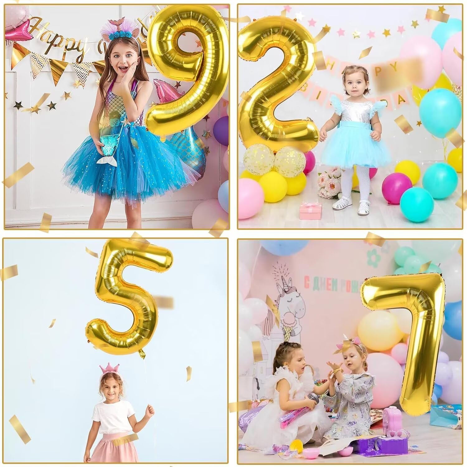 LVMOQIQIU Gold Number Balloons 40 Inch — 14 & 41 Foil Balloons for Birthdays & Weddings