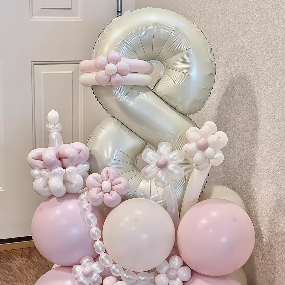 LVMOQIQIU Cream White 40-Inch Foil Number Balloons – 13/31 Set for Birthday, Wedding & Anniversary