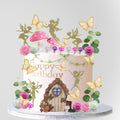 LXASIY 39PCS Fairy Cake Toppers – Pink Mushroom, Flowers & Butterflies for Fairy Party & Baby Shower