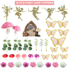 LXASIY 39PCS Fairy Cake Toppers – Pink Mushroom, Flowers & Butterflies for Fairy Party & Baby Shower