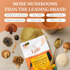 LYFE Organic Instant Decaf Mushroom Coffee – 40 Servings | Lion’s Mane, Chaga, Cordyceps & Turkey Tail