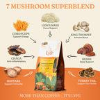 LYFE Organic Instant Decaf Mushroom Coffee – 40 Servings | Lion’s Mane, Chaga, Cordyceps & Turkey Tail