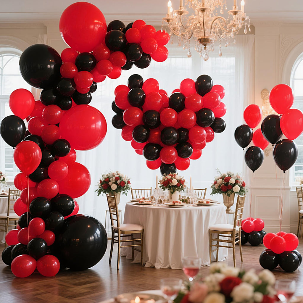 LYNSP Red & Black Balloons Pack – 100 Count, 12 inch Latex Balloons for Parties
