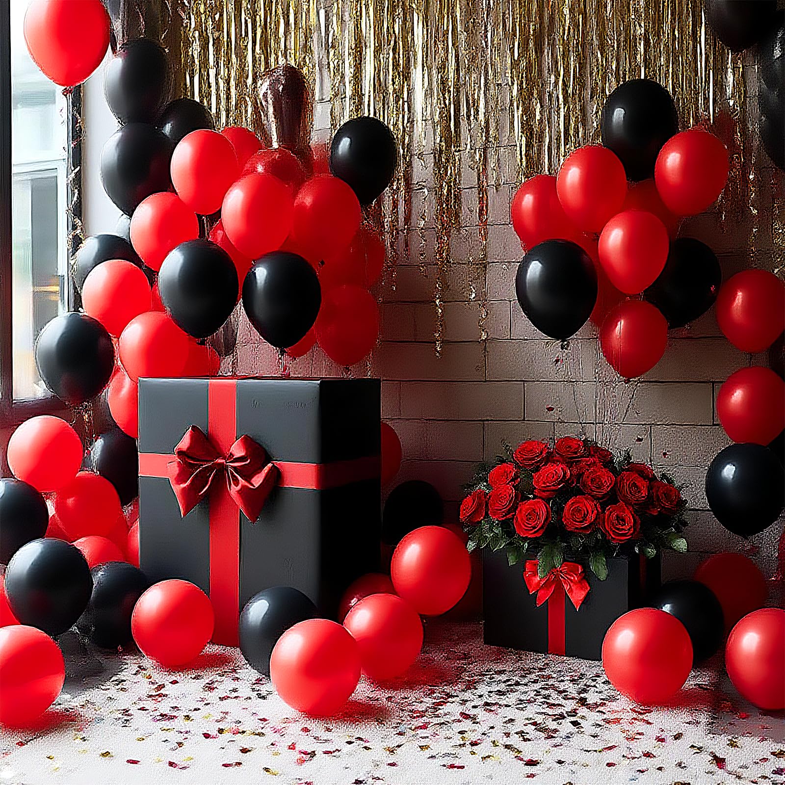 LYNSP Red & Black Balloons Pack – 100 Count, 12 inch Latex Balloons for Parties