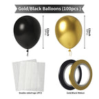 LYNSP Black & Gold Balloons 100 Pack - 12-Inch Metallic Chrome Latex for Parties