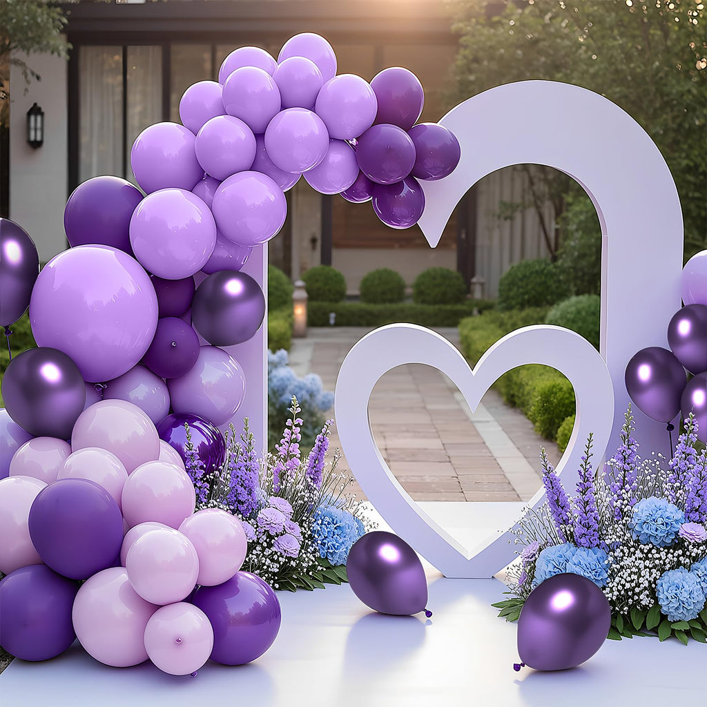 LYNSP Purple Balloons 100 Pack – 12in Lavender Lilac Metallic Chrome Party Decorations