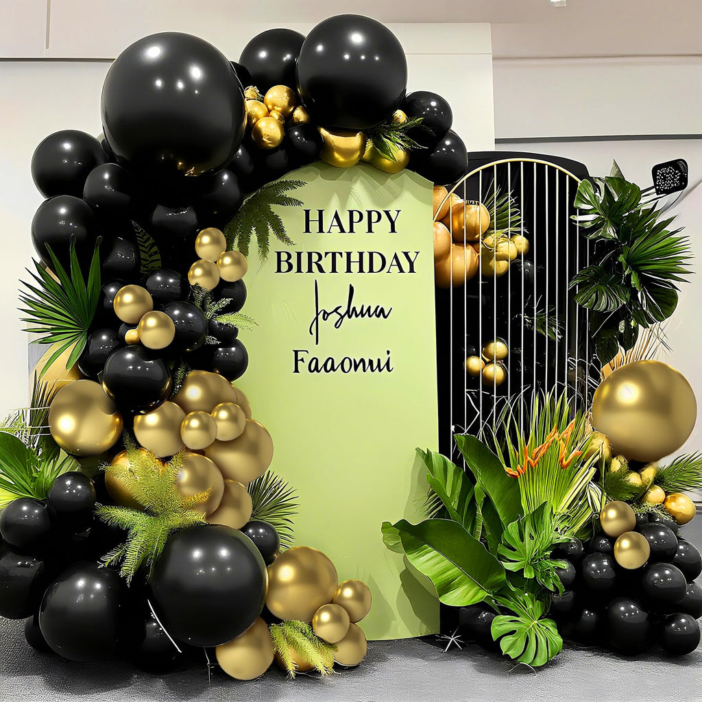 LYNSP Black & Gold Balloons 100 Pack - 12-Inch Metallic Chrome Latex for Parties