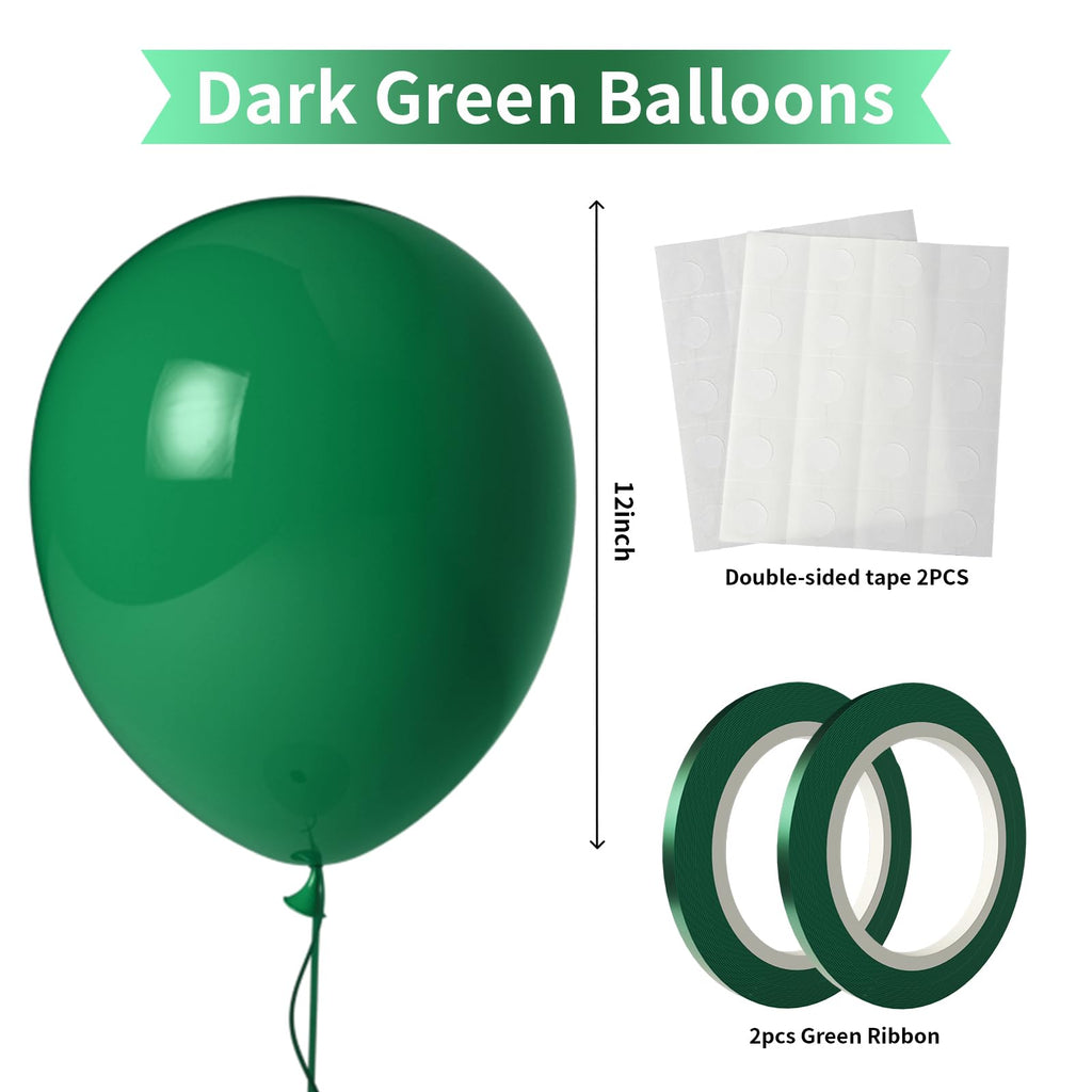 LYNSP Dark Green Balloons 100 Pack, 12-Inch Forest Green Latex Party Decor