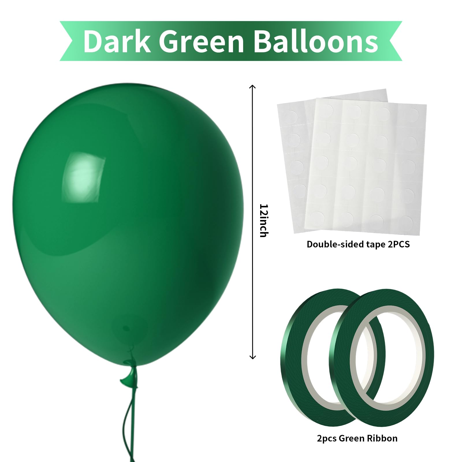 LYNSP Dark Green Balloons 100 Pack, 12-Inch Forest Green Latex Party Decor