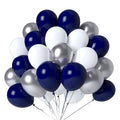 LYNSP Navy Blue White & Silver Balloons 100 Pack – 12 Inch Latex Party Balloons for Graduation, Birthday, Wedding