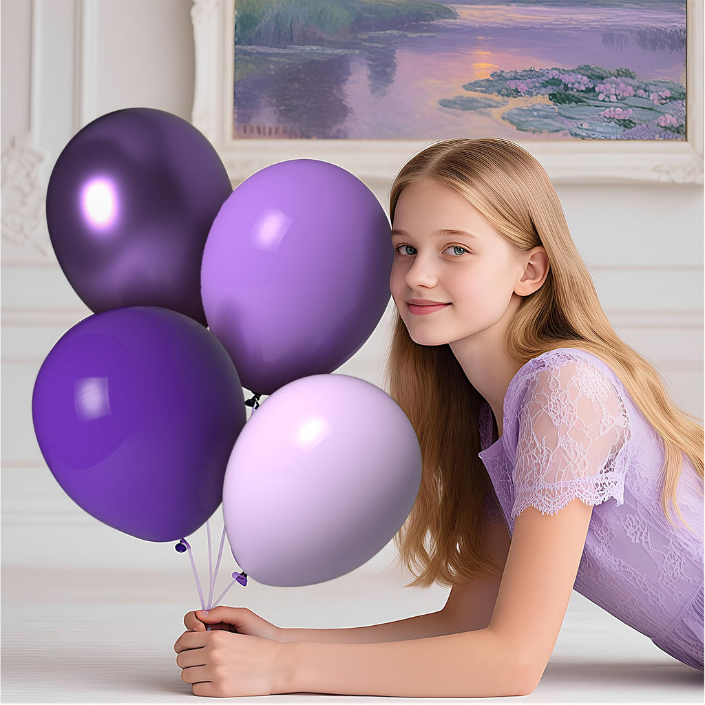 LYNSP Purple Balloons 100 Pack – 12in Lavender Lilac Metallic Chrome Party Decorations