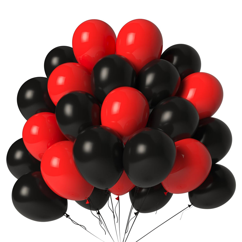 LYNSP Red & Black Balloons Pack – 100 Count, 12 inch Latex Balloons for Parties