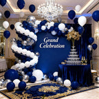 LYNSP Navy Blue White & Silver Balloons 100 Pack – 12 Inch Latex Party Balloons for Graduation, Birthday, Wedding