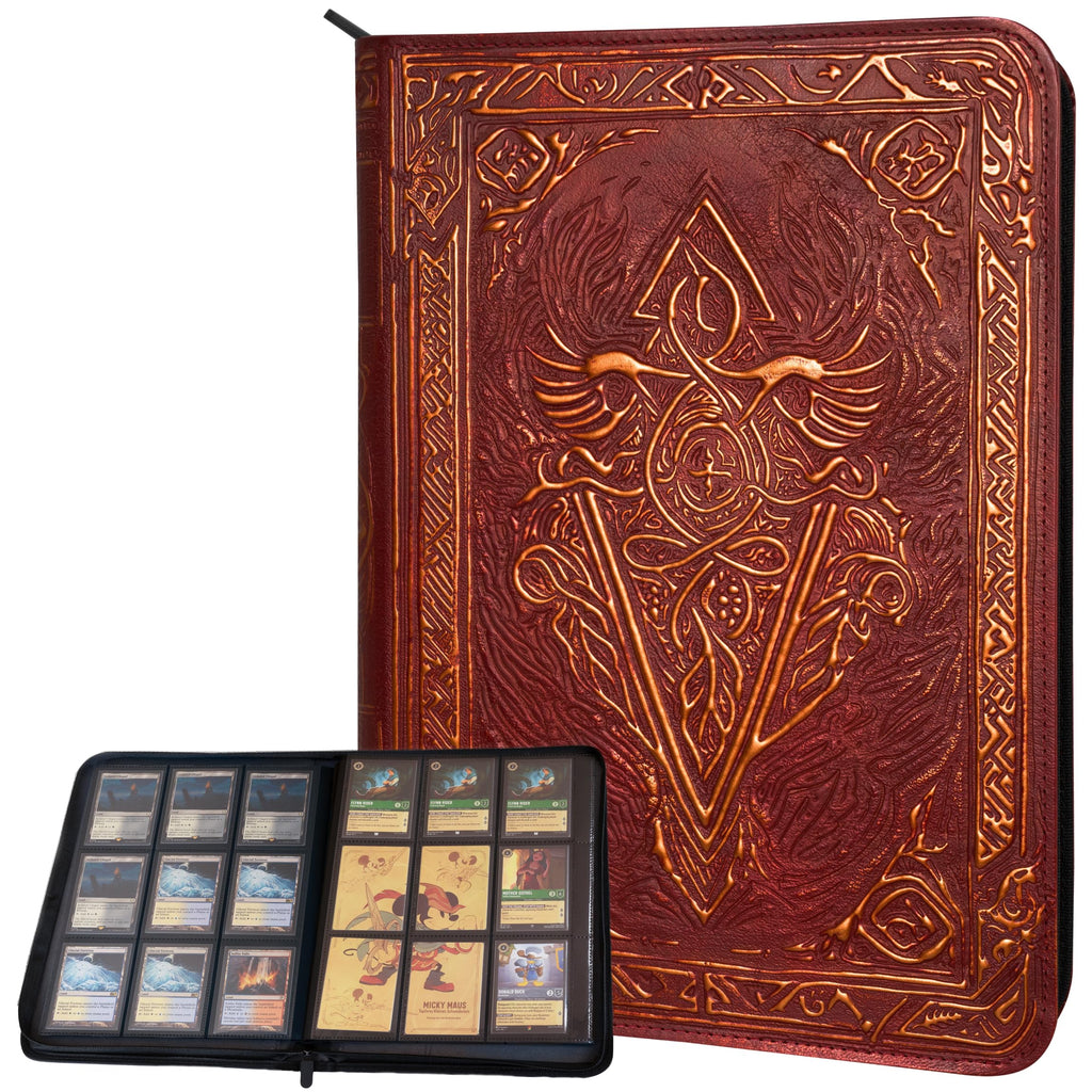 LYNX Trading Card Binder - 9-Pocket Zipper Album with 360 Side Loading | 3D PU Leather for MTG, Lorcana, Pokemon