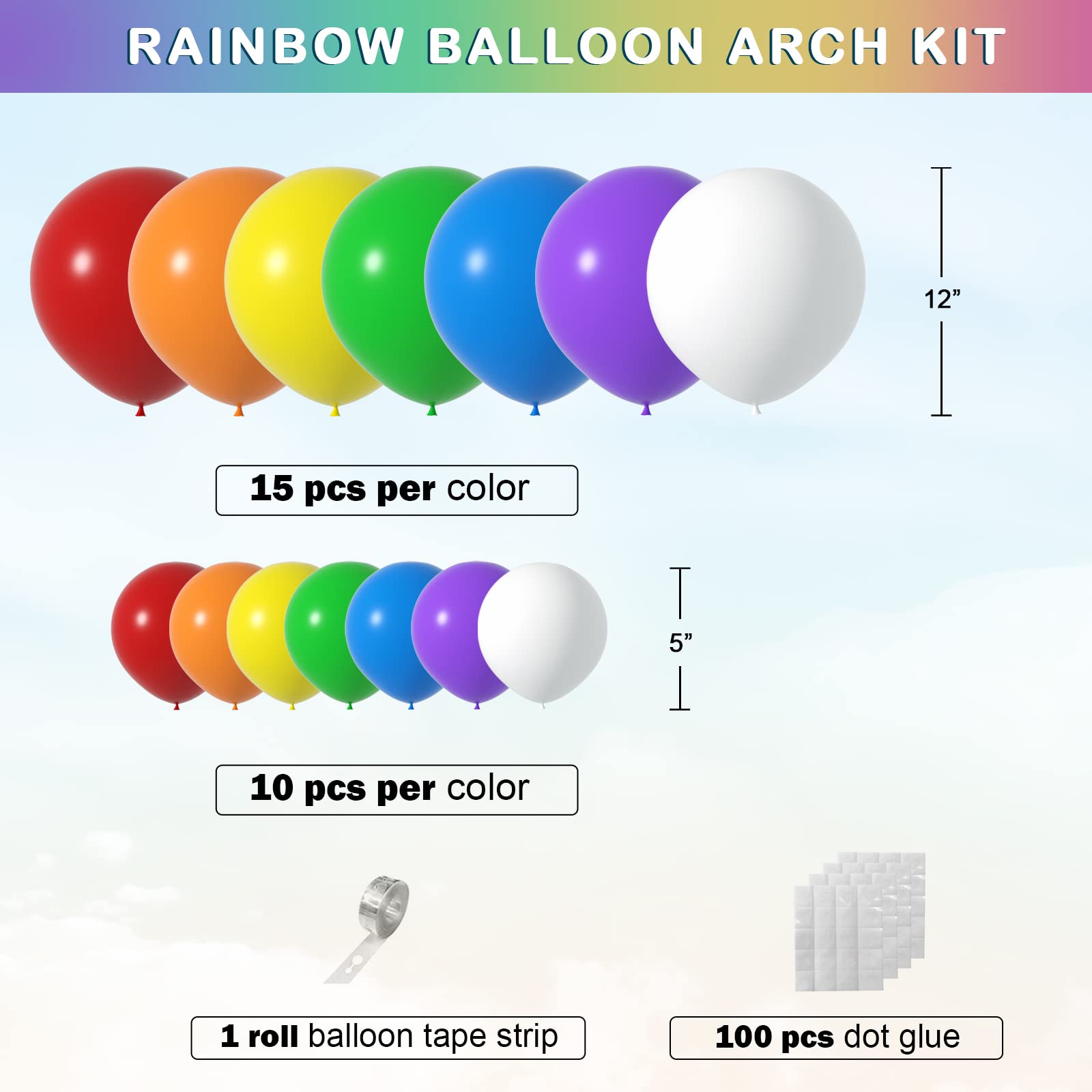 LYVEEF Rainbow Balloons Arch Kit - 175 Pcs Party Balloons in Assorted Colors