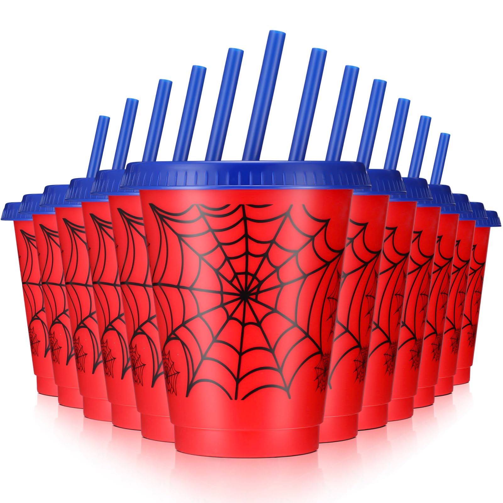 Lzuhoa 12 Pcs Spider Cups 16 oz with Lids & Straws – Birthday Party Favors